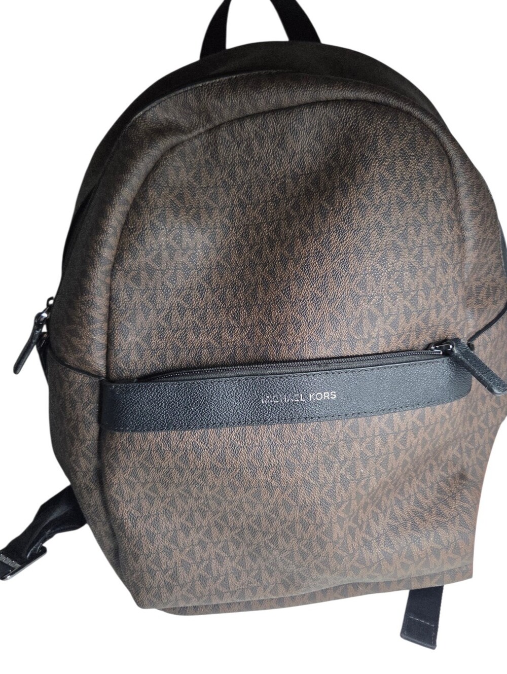 MICHAEL KORS Greyson Brown Logo Backpack Leather Canvas Designer